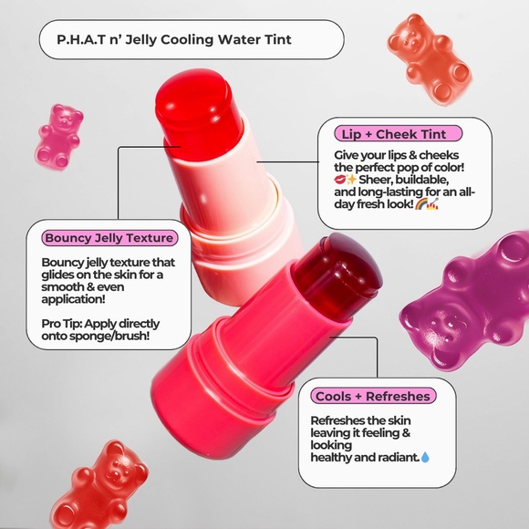 P.H.A.T n' Jelly Cooling Water Tint • Lip Stain Cheek Blush in Cherry Me 🍒 - Picture 2 of 3